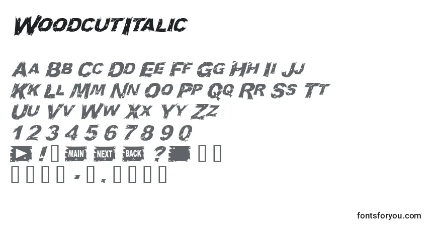 WoodcutItalic font – alphabet, numbers, special characters