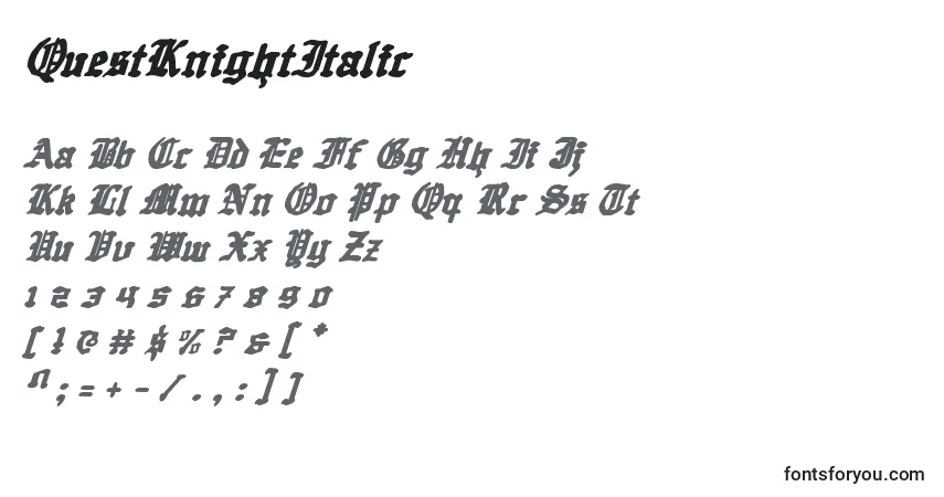 Шрифт QuestKnightItalic – алфавит, цифры, специальные символы