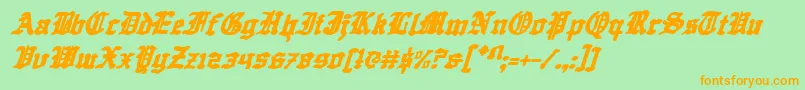 フォントQuestKnightItalic – オレンジの文字が緑の背景にあります。