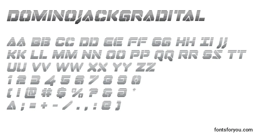 Dominojackgradital-fontti – aakkoset, numerot, erikoismerkit