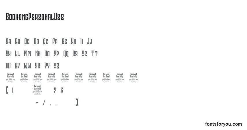 Czcionka GodhongPersonalUse – alfabet, cyfry, specjalne znaki