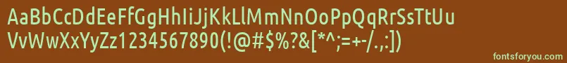 フォントUbuntucondensedRegular – 緑色の文字が茶色の背景にあります。