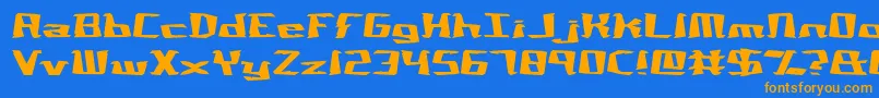 フォントNotqr – オレンジ色の文字が青い背景にあります。