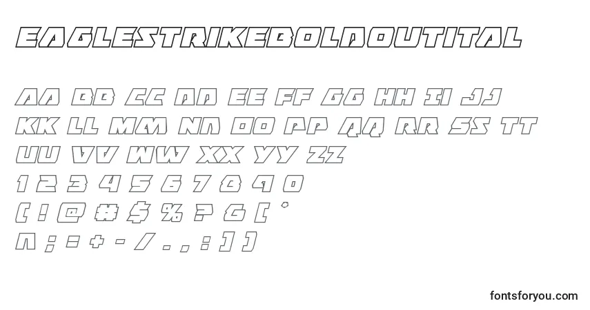 Czcionka Eaglestrikeboldoutital – alfabet, cyfry, specjalne znaki