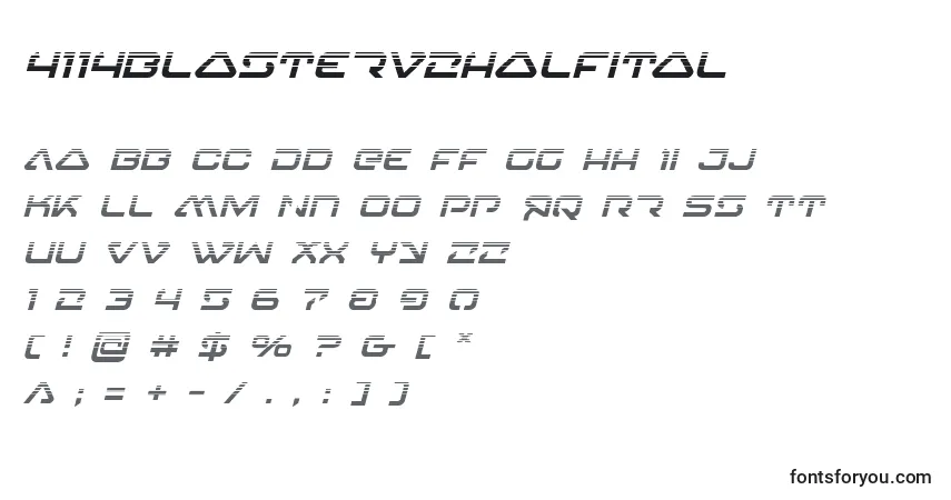 A fonte 4114blasterv2halfital – alfabeto, números, caracteres especiais
