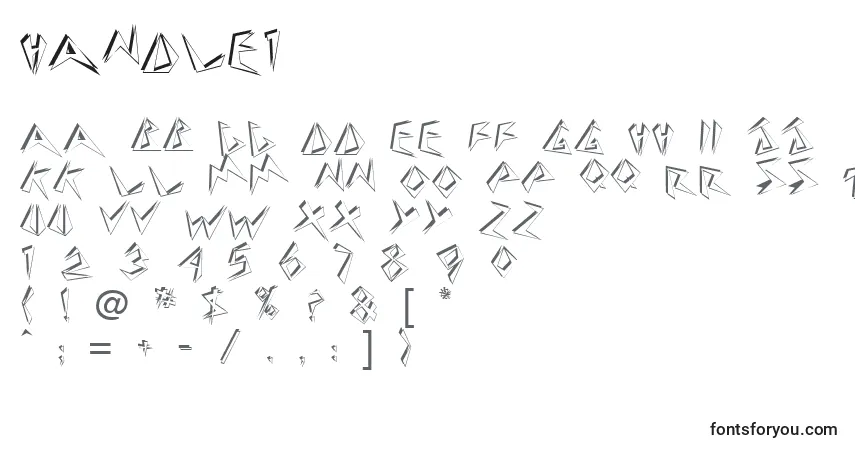 Czcionka Handle1 – alfabet, cyfry, specjalne znaki