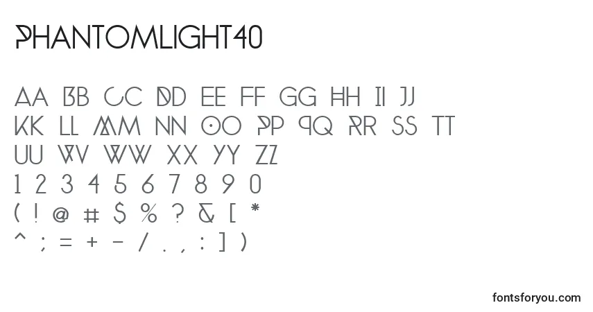 A fonte PhantomLight40 – alfabeto, números, caracteres especiais
