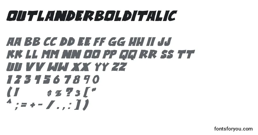 A fonte OutlanderBoldItalic – alfabeto, números, caracteres especiais