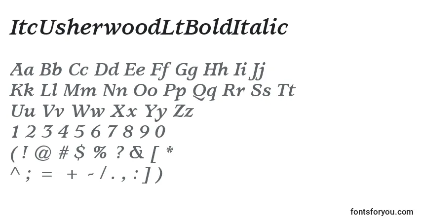 Czcionka ItcUsherwoodLtBoldItalic – alfabet, cyfry, specjalne znaki
