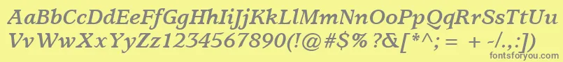 Lisätietoja ItcUsherwoodLtBoldItalic-fontista ItcUsherwoodLtBoldItalic-fontti – harmaat kirjasimet keltaisella taustalla
