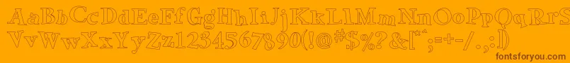 GreenEggsAndSpamOutline-Schriftart – Braune Schriften auf orangefarbenem Hintergrund