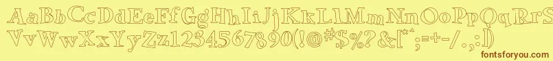 Шрифт GreenEggsAndSpamOutline – коричневые шрифты на жёлтом фоне