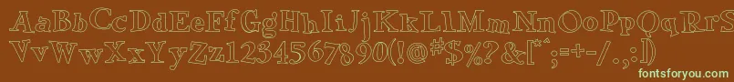 フォントGreenEggsAndSpamOutline – 緑色の文字が茶色の背景にあります。