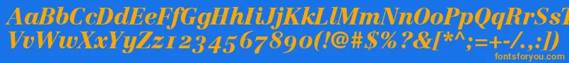 Czcionka LinotypeCentennial96BlackItalicOldstyleFigures – pomarańczowe czcionki na niebieskim tle