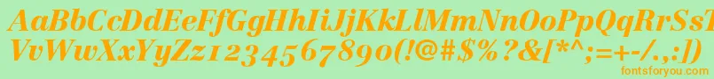 Czcionka LinotypeCentennial96BlackItalicOldstyleFigures – pomarańczowe czcionki na zielonym tle