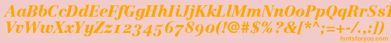 LinotypeCentennial96BlackItalicOldstyleFigures-Schriftart – Orangefarbene Schriften auf rosa Hintergrund