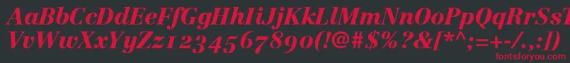 LinotypeCentennial96BlackItalicOldstyleFigures Font – Red Fonts on Black Background