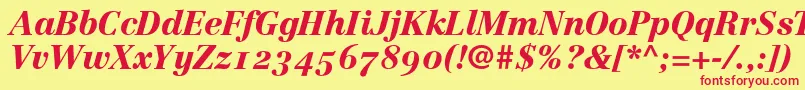 LinotypeCentennial96BlackItalicOldstyleFigures-Schriftart – Rote Schriften auf gelbem Hintergrund