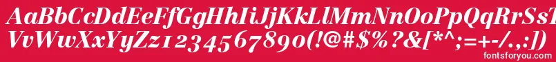 LinotypeCentennial96BlackItalicOldstyleFigures Font – White Fonts on Red Background