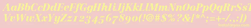 LinotypeCentennial96BlackItalicOldstyleFigures-Schriftart – Gelbe Schriften auf rosa Hintergrund