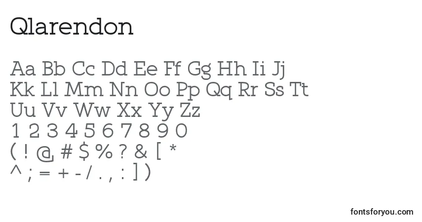 A fonte Qlarendon – alfabeto, números, caracteres especiais