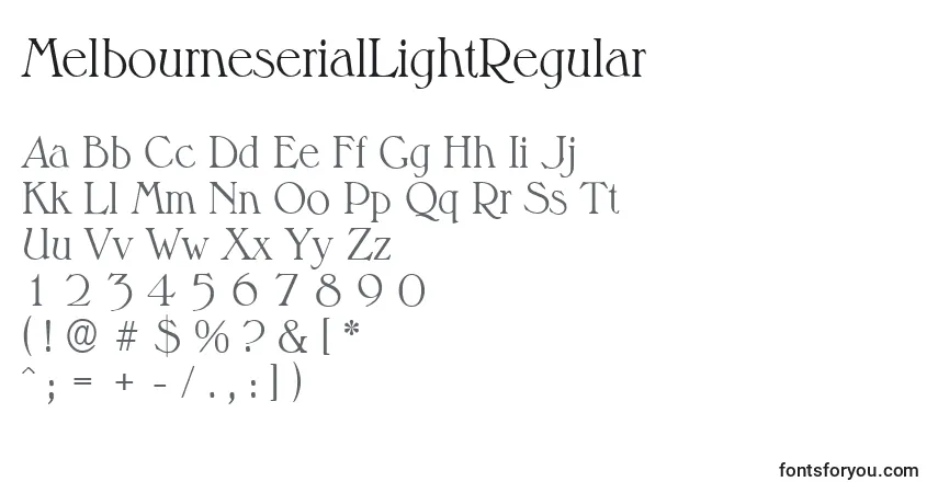 Czcionka MelbourneserialLightRegular – alfabet, cyfry, specjalne znaki