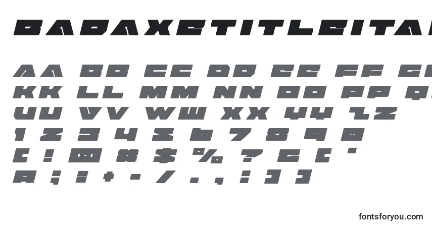 Schriftart Badaxetitleital – Alphabet, Zahlen, spezielle Symbole