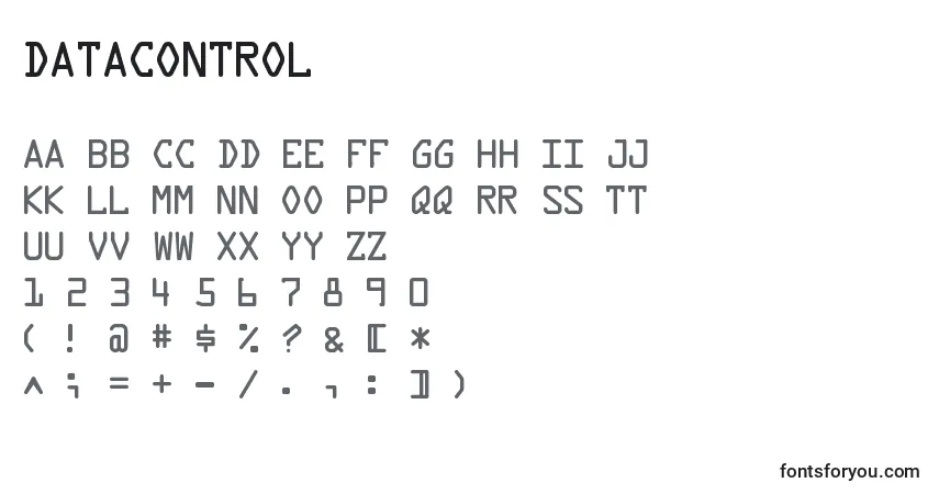 A fonte DataControl – alfabeto, números, caracteres especiais