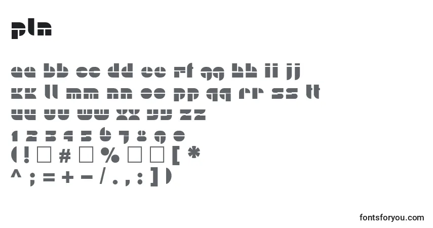 Schriftart Pln – Alphabet, Zahlen, spezielle Symbole