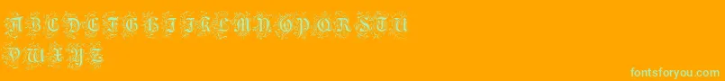 FoliarInitials-Schriftart – Grüne Schriften auf orangefarbenem Hintergrund