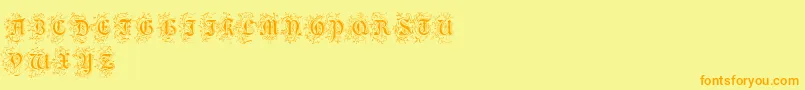 FoliarInitials-Schriftart – Orangefarbene Schriften auf gelbem Hintergrund