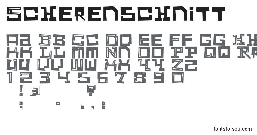 Czcionka Scherenschnitt – alfabet, cyfry, specjalne znaki