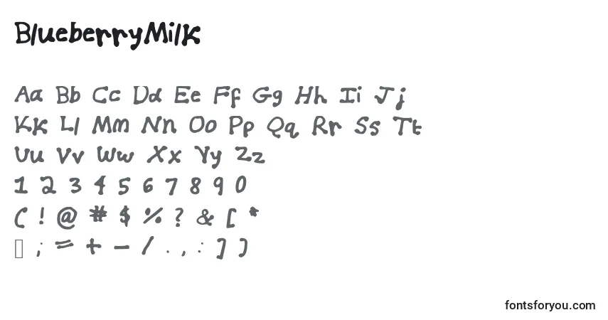 Czcionka BlueberryMilk – alfabet, cyfry, specjalne znaki