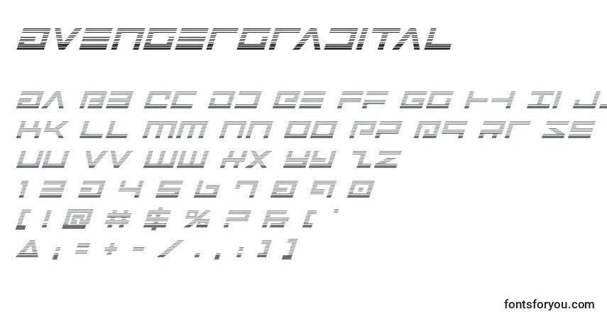 Schriftart Avengergradital – Alphabet, Zahlen, spezielle Symbole