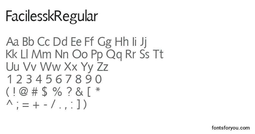 A fonte FacilesskRegular – alfabeto, números, caracteres especiais