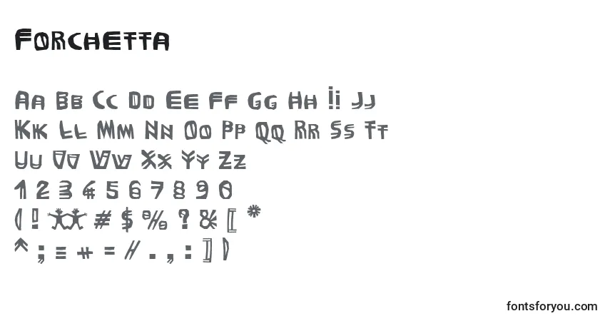 Шрифт Forchetta – алфавит, цифры, специальные символы