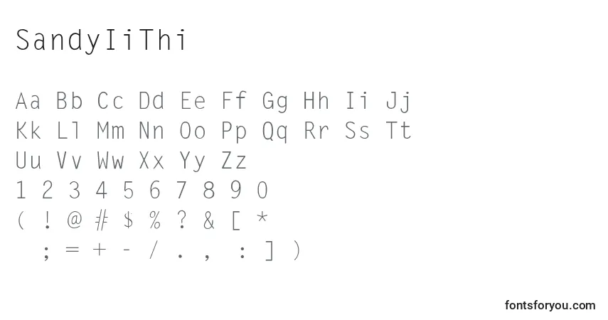 Шрифт SandyIiThin – алфавит, цифры, специальные символы