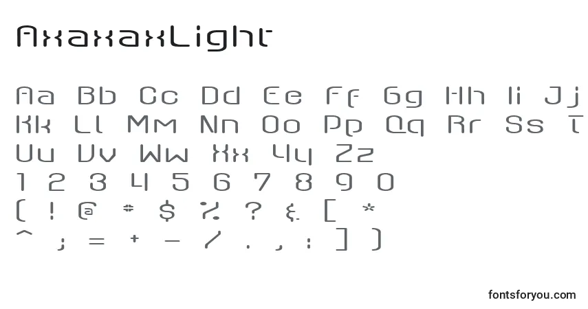Czcionka AxaxaxLight – alfabet, cyfry, specjalne znaki