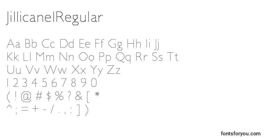 Czcionka JillicanelRegular – alfabet, cyfry, specjalne znaki