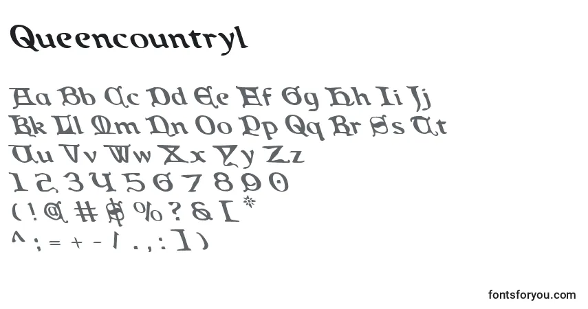 Schriftart Queencountryl – Alphabet, Zahlen, spezielle Symbole