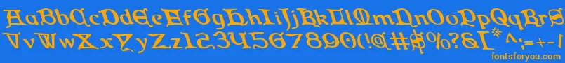 フォントQueencountryl – オレンジ色の文字が青い背景にあります。