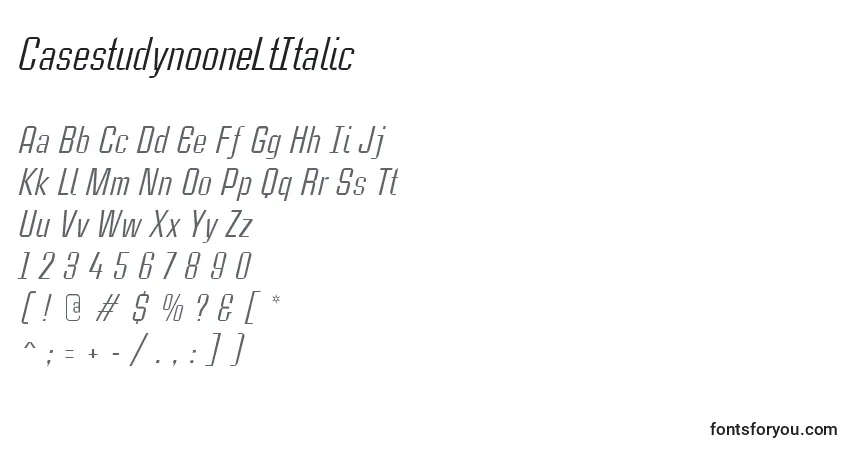 Czcionka CasestudynooneLtItalic – alfabet, cyfry, specjalne znaki