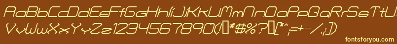 FontmakersChoiceItalic-fontti – keltaiset fontit ruskealla taustalla