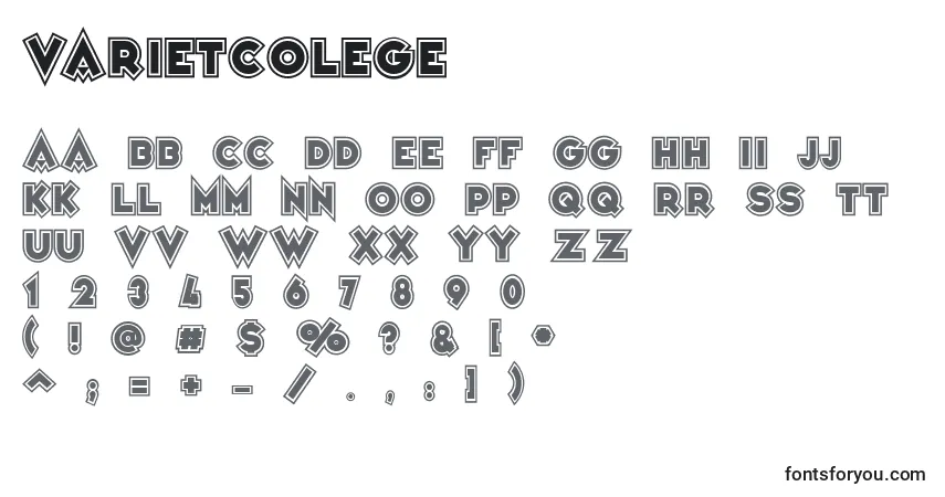Czcionka VarietРІColege – alfabet, cyfry, specjalne znaki