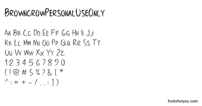 Schriftart BrowncrowPersonalUseOnly – Alphabet, Zahlen, spezielle Symbole