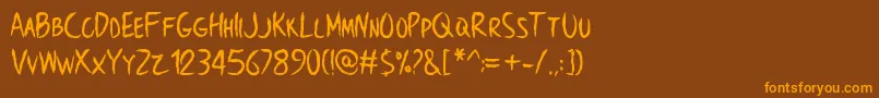 BrowncrowPersonalUseOnlyフォントについての詳細 フォントBrowncrowPersonalUseOnly – オレンジ色の文字が茶色の背景にあります。