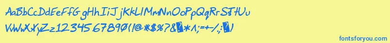 フォントJimbosprintBoldItalic – 青い文字が黄色の背景にあります。
