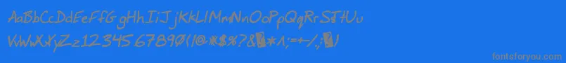 JimbosprintBoldItalic-fontti – harmaat kirjasimet sinisellä taustalla