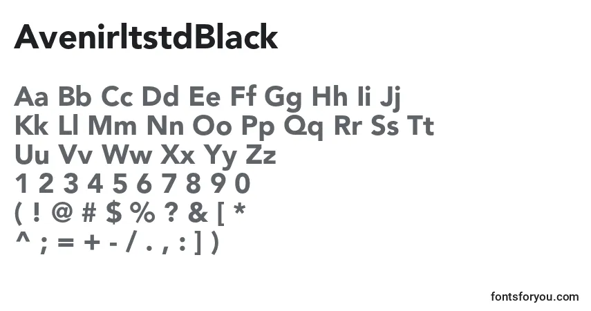 A fonte AvenirltstdBlack – alfabeto, números, caracteres especiais
