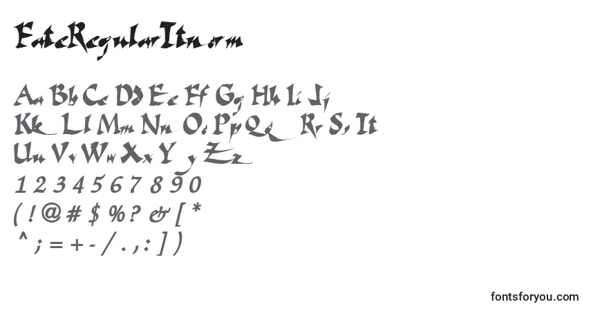 Czcionka FateRegularTtnorm – alfabet, cyfry, specjalne znaki